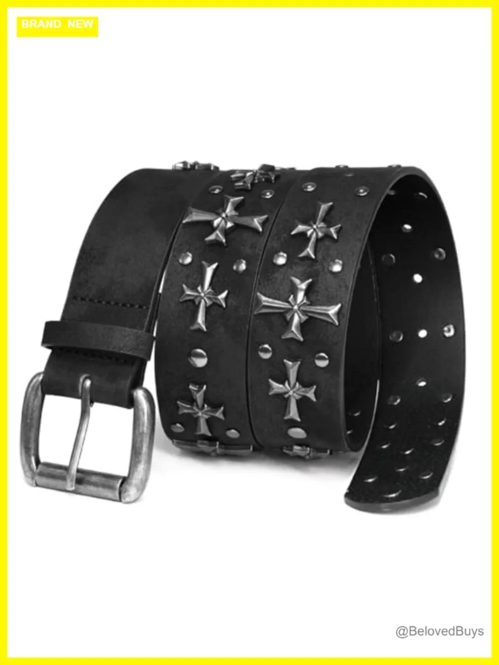 Y2K Punk Studded Belt Women Faux Leather Cross Rivet Goth Rock Waist